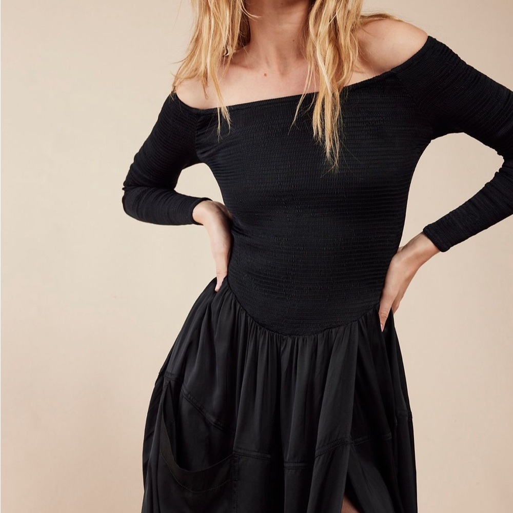 S Free People Lucky Love Midi Dress in Magic Forest Black - Picture 4 of 5